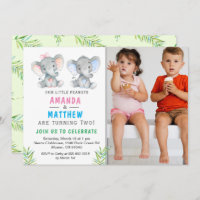 Elephant Little Peanut Twin Boy Girl Birthday Invitation