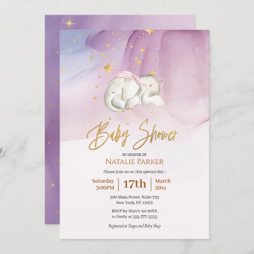 Elephant Little Star Watercolor Baby Shower Invitation