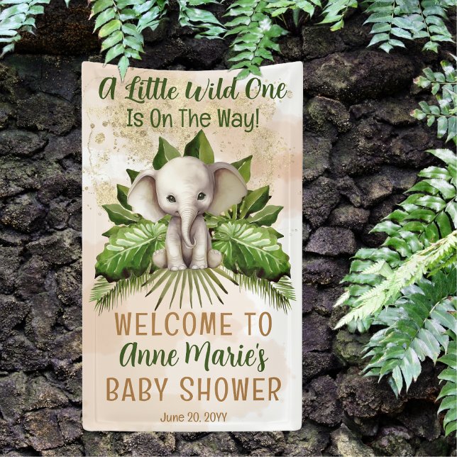 Elephant Little Wild One Is On The Way Baby Shower Banner (Elephant A Little Wild One Is On The Way Baby Shower 3' x 5' Banner)