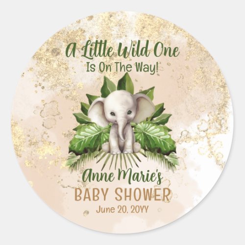 Elephant Little Wild One Is On The Way Baby Shower Classic Round Sticker