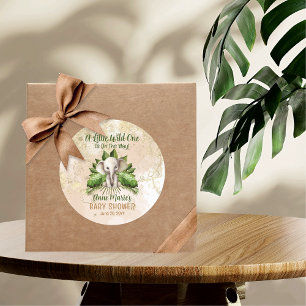 Elephant Little Wild One Is On The Way Baby Shower Classic Round Sticker