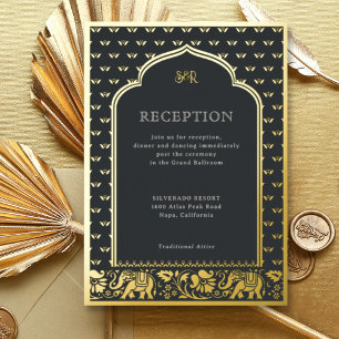 Elephant & Lotus Flower Indian Wedding Reception Foil Invitation