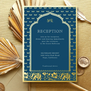 Elephant & Lotus Flower Indian Wedding Reception Foil Invitation