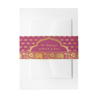 Elephant, Lotus Flower & Mundap Arch Wedding Invitation Belly Band