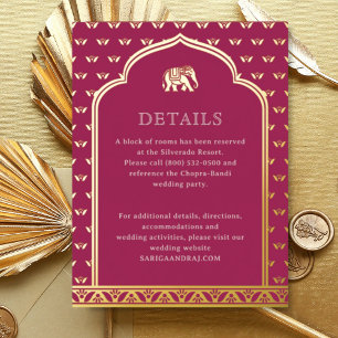 Elephant & Lotus Wedding Details Information Card