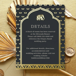 Elephant & Lotus Wedding Details Information Card