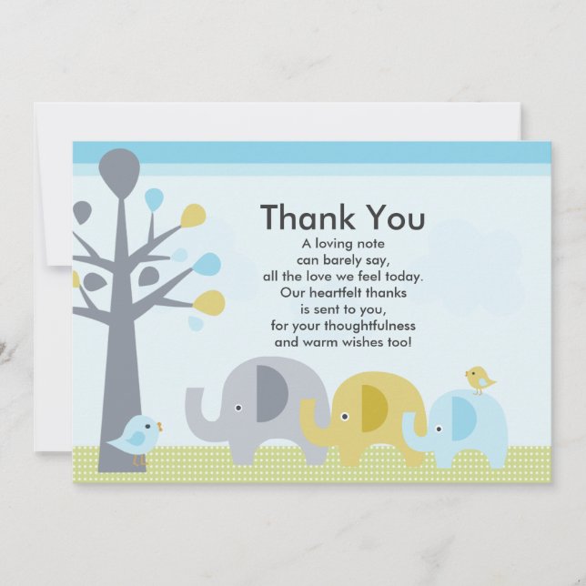 Elephant Love Baby Shower Thank You Card (Front)