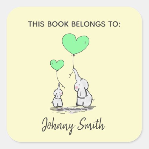 Elephant Love Design Bookplate Sticker
