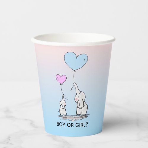 Elephant Love Design Gender Reveal Paper Cups