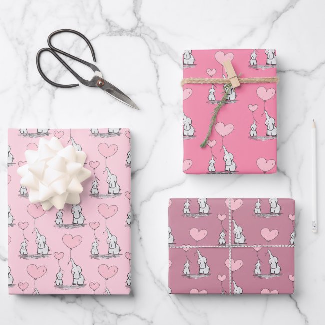 Elephant Love Design Wrapping Paper Sheets