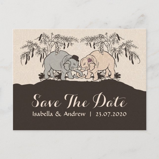 Elephant Love save the date Announcement Postcard (Front)