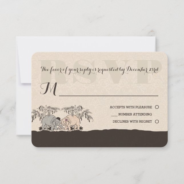 Elephant Love Wedding Rsvp Card (Front)