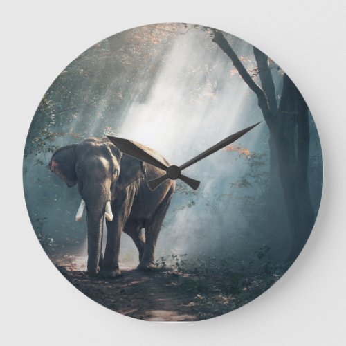 Elephant Lover Jungle Scene Large Clock
