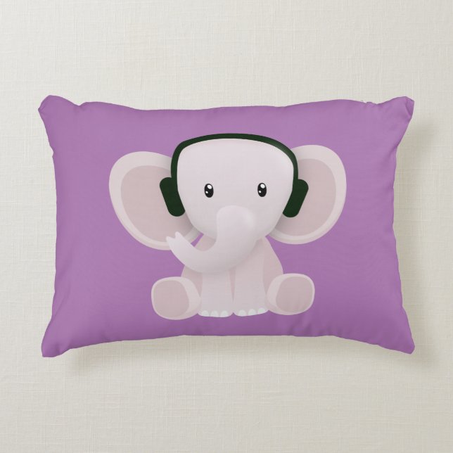 Elephant loves music accent pillow (Front)
