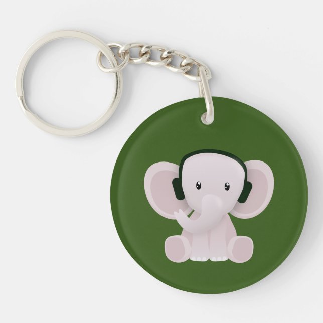 Elephant loves music keychain (Front)