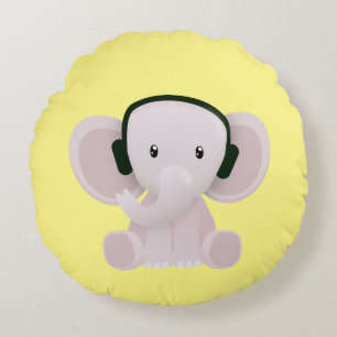 Elephant loves music round pillow
