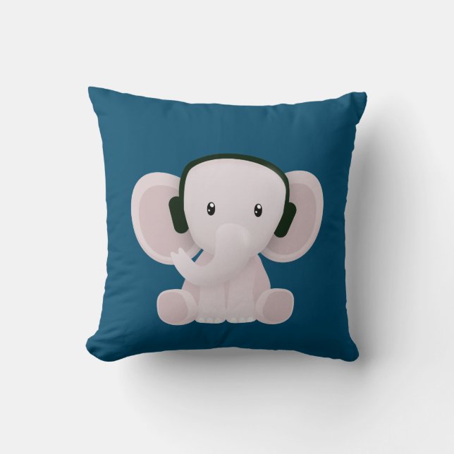 Elephant loves music throw pillow (Front)