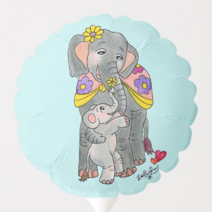 Elephant Mama and baby Balloons Blue