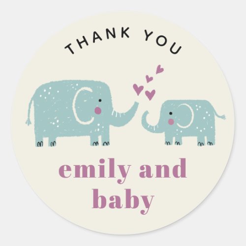 Elephant Mama and Baby Shower Thank You Classic Round Sticker