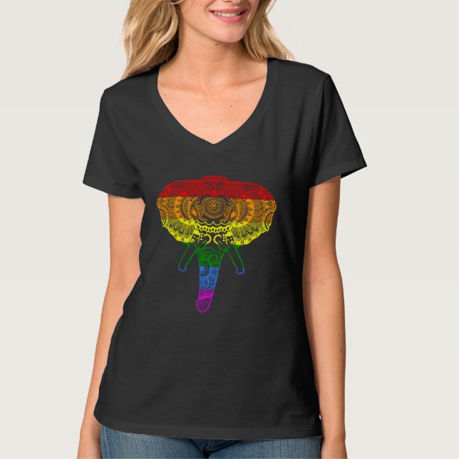 Elephant Mandala Rainbow Yoga Meditation Women Men T-Shirt (Front)