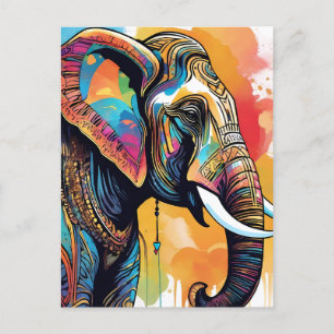 Elephant mandala water color postcard