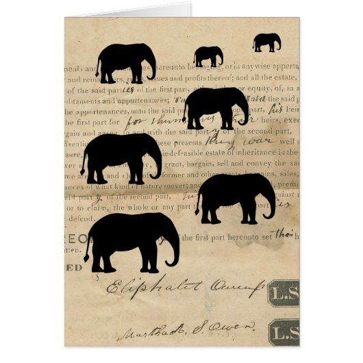 Elephant March on1860's Deed Ephemera Card Vintage (Front)