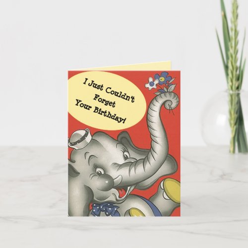 Elephant memory never forgets birthday cute retro card