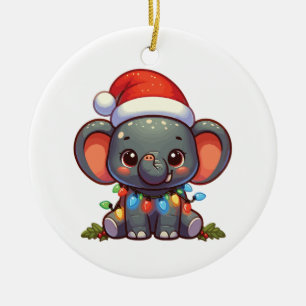 Elephant Merry Christmas Winter Animals Elephants Ceramic Ornament