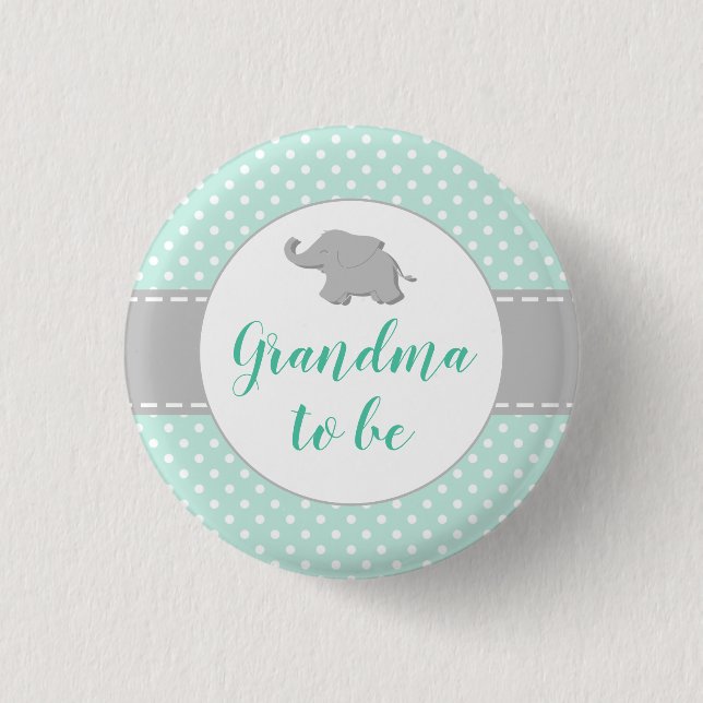 Elephant Mint Green Baby Shower Grandma To Be Button (Front)