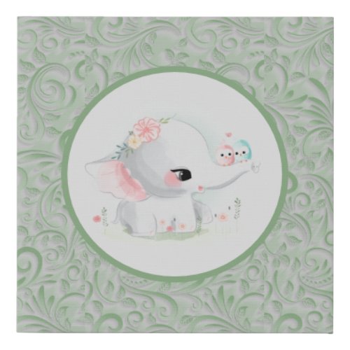 Elephant Mint Green Boy Girl Faux Canvas Print