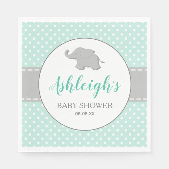 Elephant Mint Green Gray Polka Dot Baby Shower Napkin Zazzle Com