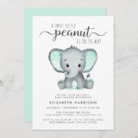 Elephant Mint Green Watercolor Baby Shower Invitation