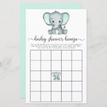Elephant Mint Watercolor Baby Bingo Shower Game