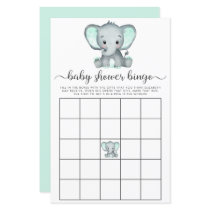 Elephant Mint Watercolor Baby Bingo Shower Game