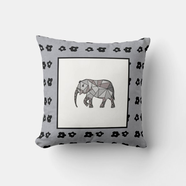Elephant Modern Birth Baby Boy for Kids Black Throw Pillow (Front)