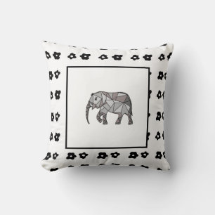Elephant Modern Birth Baby Boy for Kids Black Throw Pillow