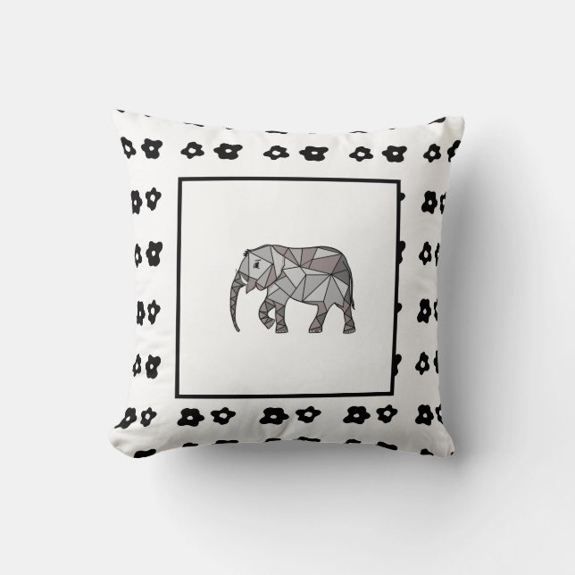 Elephant Modern Birth Baby Boy for Kids Black Throw Pillow (Front)