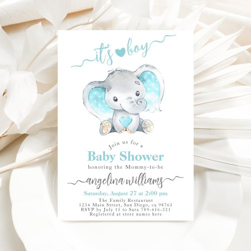 Elephant Modern Minimal Boy Baby Shower Invitation