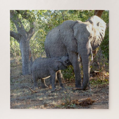 Elephant Mom and Baby 20 x 20 Jigsaw Puzzle
