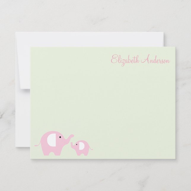 Elephant Mom and Baby Flat Thank You Notes (Front)