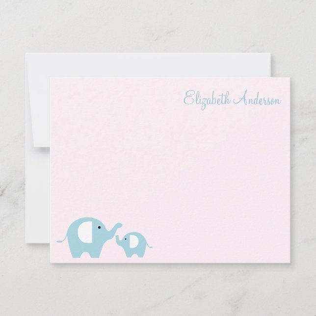 Elephant Mom and Baby Flat Thank You Notes (Front)