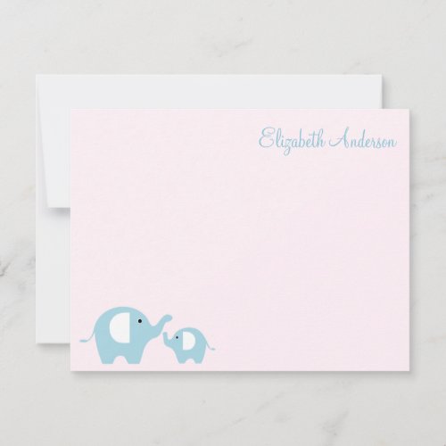 Elephant Mom and Baby Flat Thank You Notes Personalized Invite