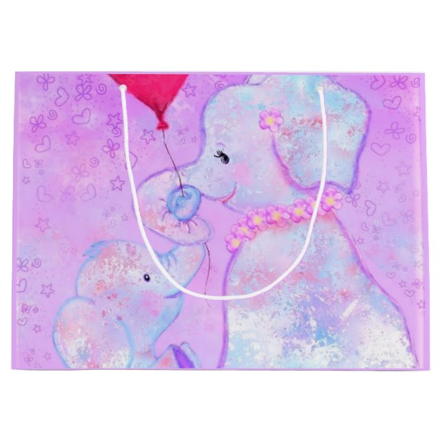 Elephant Mom and Baby - Mother's Day Large Gift Bag (Front)