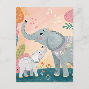 Elephant Mom and Baby Postcard