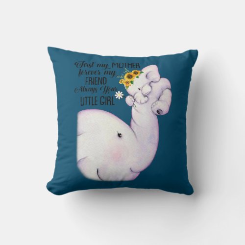 Elephant Mom and Baby Sunflower Daughter Mothers Throw Pillow