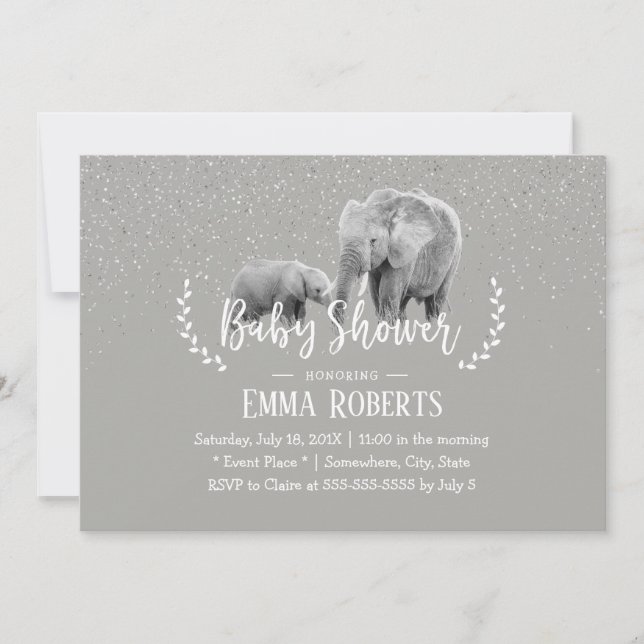 Elephant Mom & Baby Elegant Safari Baby Shower Invitation (Front)