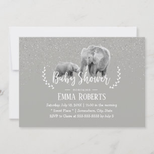 Elephant Mom & Baby Elegant Safari Baby Shower Invitation