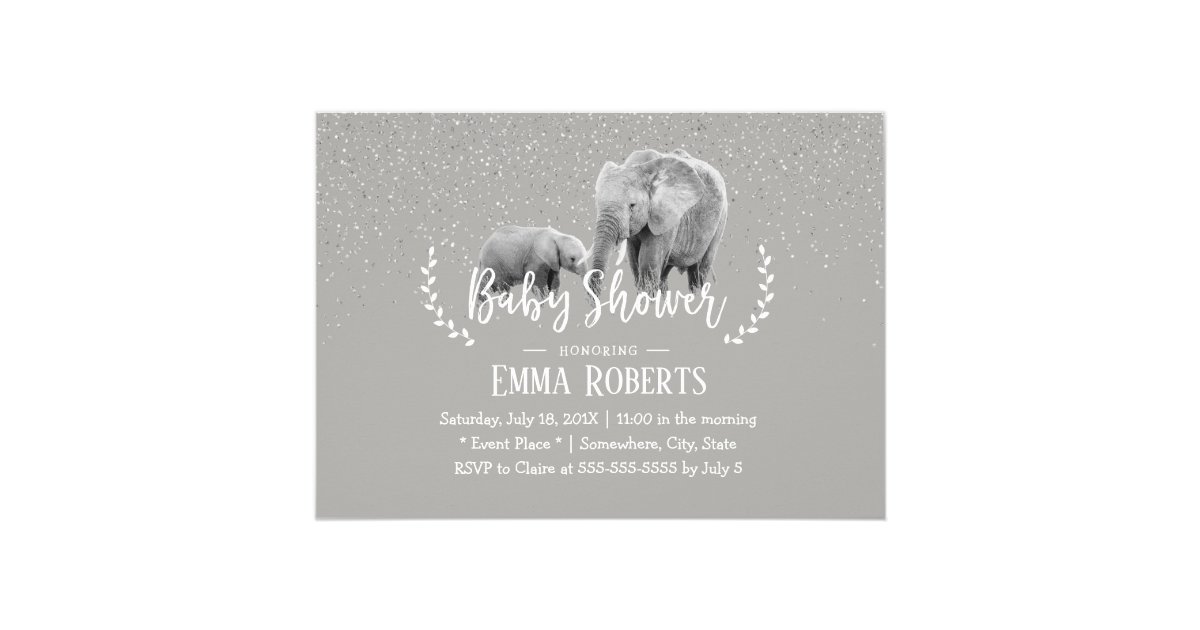 Elephant Mom Baby Elegant Safari Baby Shower Invitation