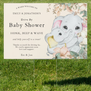 Elephant Mom Baby Shower Welcome to Drive By Cream Sign