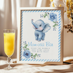 Elephant Mom-osa Bar Sign – Blue Floral Baby Showe